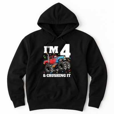 Monster Truck 4th Birthday Boy 4 Four Year Old Hoodie