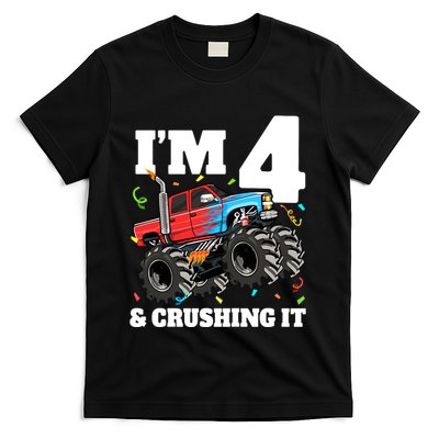 Monster Truck 4th Birthday Boy 4 Four Year Old T-Shirt