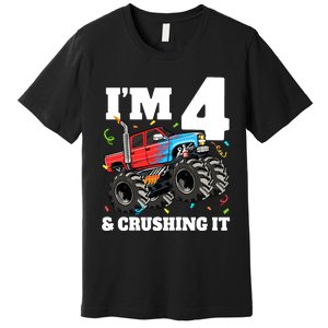 Monster Truck 4th Birthday Boy 4 Four Year Old Premium T-Shirt