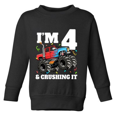 Monster Truck 4th Birthday Boy 4 Four Year Old Toddler Sweatshirt