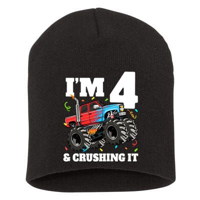 Monster Truck 4th Birthday Boy 4 Four Year Old Short Acrylic Beanie