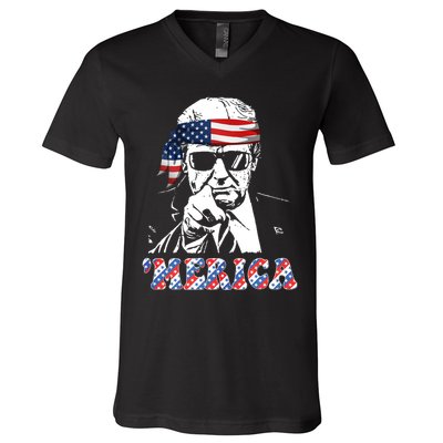 Merica Trump 4th Of July American Flag Festive V-Neck T-Shirt