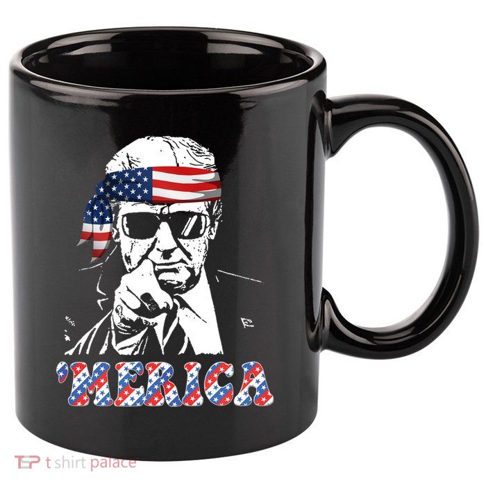 Merica Trump 4th Of July American Flag Festive 11oz C Handle Ceramic Mug