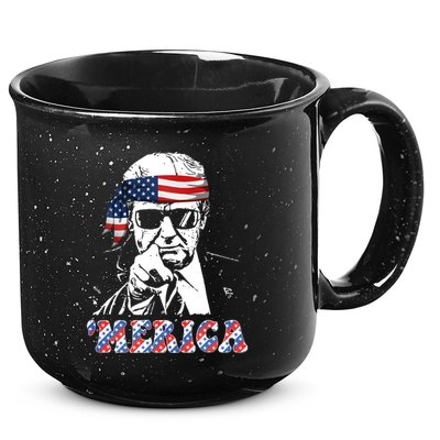 Merica Trump 4th Of July American Flag Festive 15oz Campfire Ceramic Mug