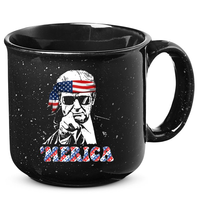 Merica Trump 4th Of July American Flag Festive 15oz Campfire Ceramic Mug