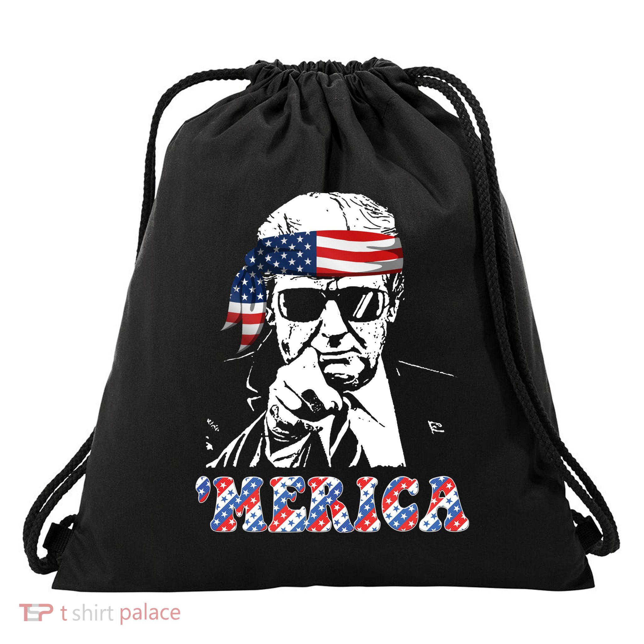 Merica Trump 4th Of July American Flag Festive Drawstring Bag