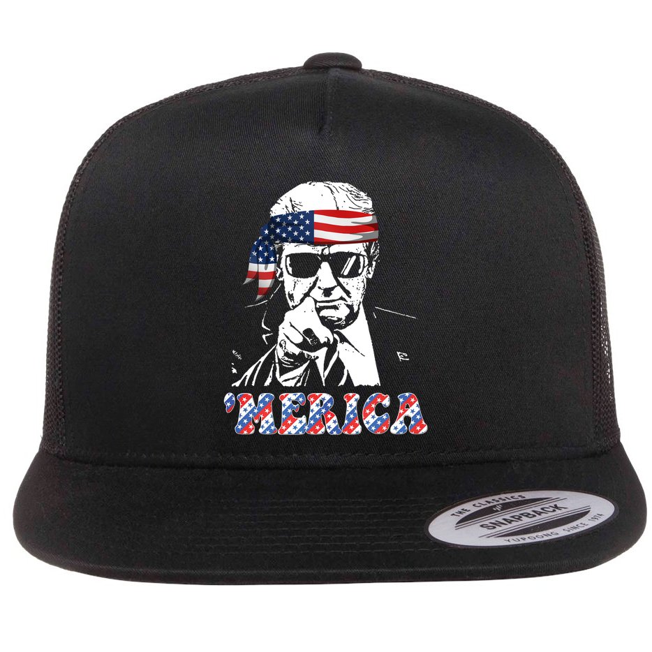 Merica Trump 4th Of July American Flag Festive Flat Bill Trucker Hat