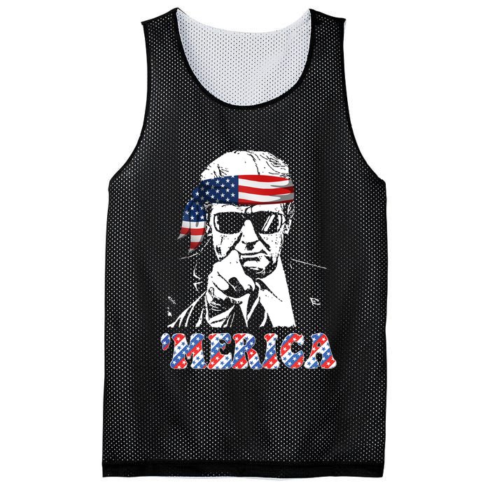 Merica Trump 4th Of July American Flag Festive Mesh Reversible Basketball Jersey Tank