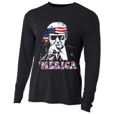 Merica Trump 4th Of July American Flag Festive Cooling Performance Long Sleeve Crew