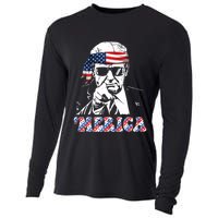 Merica Trump 4th Of July American Flag Festive Cooling Performance Long Sleeve Crew