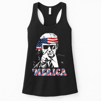 Merica Trump 4th Of July American Flag Festive Womens Tank Top