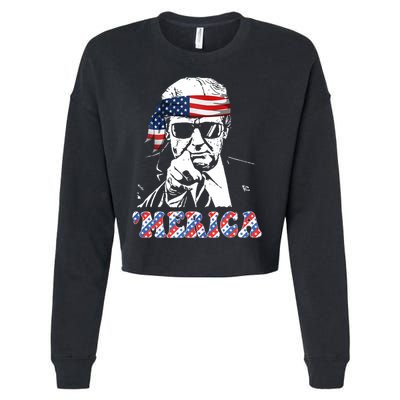 Merica Trump 4th Of July American Flag Festive Cropped Pullover Crew