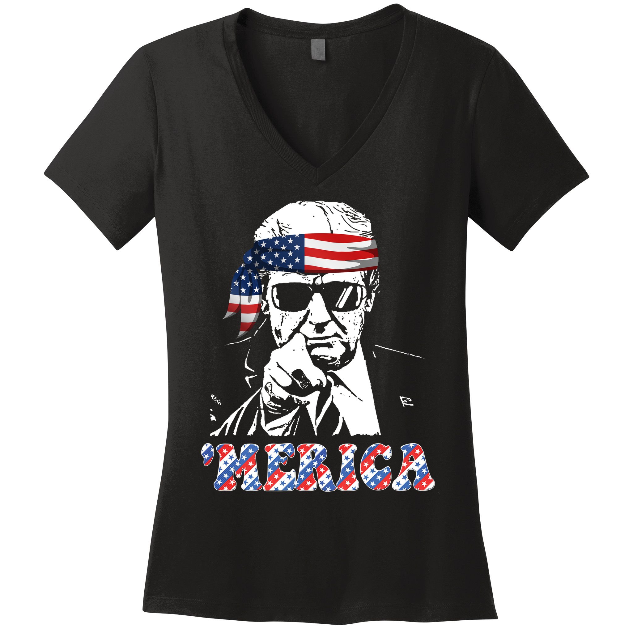 Merica Trump 4th Of July American Flag Festive Women's V-Neck T-Shirt