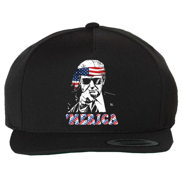 Merica Trump 4th Of July American Flag Festive Wool Snapback Cap