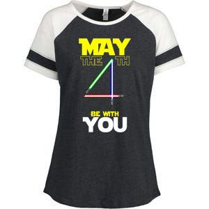 May The 4th Be With You Lightsaber Enza Ladies Jersey Colorblock Tee