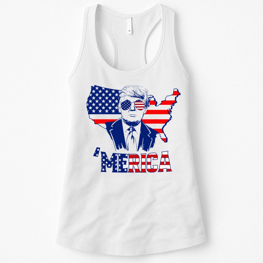 Merica Trump 4th Of July Trump American Flag Womens Tank Top