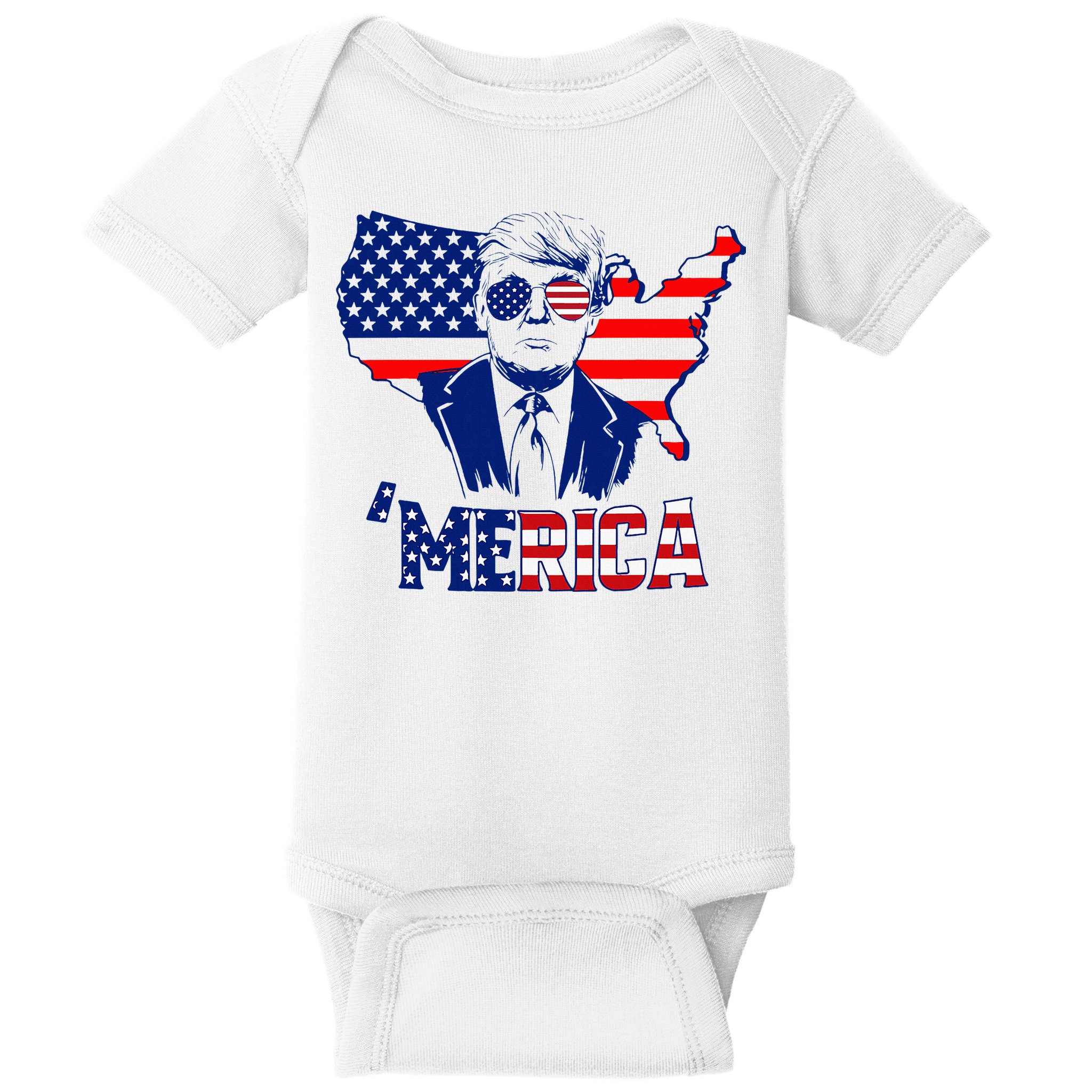 Merica Trump 4th Of July Trump American Flag Baby Bodysuit