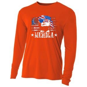 Merica Trump 4th Of July Us American Flag Cooling Performance Long Sleeve Crew