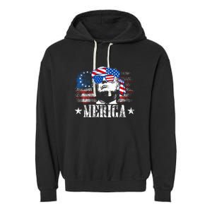 Merica Trump 4th Of July Us American Flag Garment-Dyed Fleece Hoodie