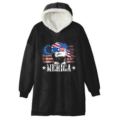 Merica Trump 4th Of July Us American Flag Hooded Wearable Blanket