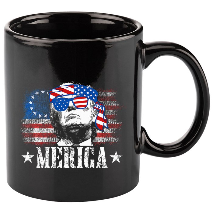 Merica Trump 4th Of July Us American Flag 11oz C Handle Ceramic Mug