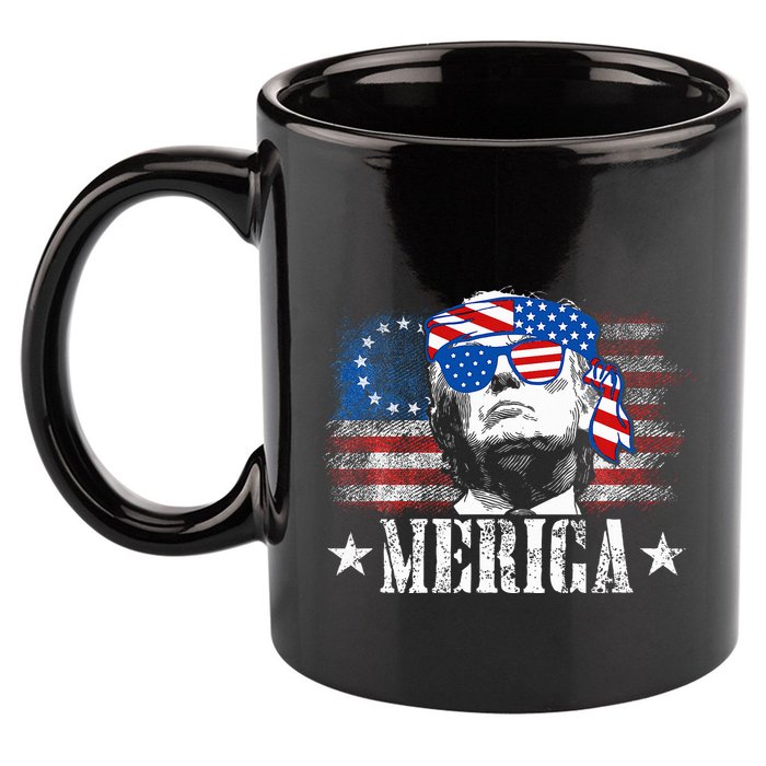Merica Trump 4th Of July Us American Flag 11oz C Handle Ceramic Mug