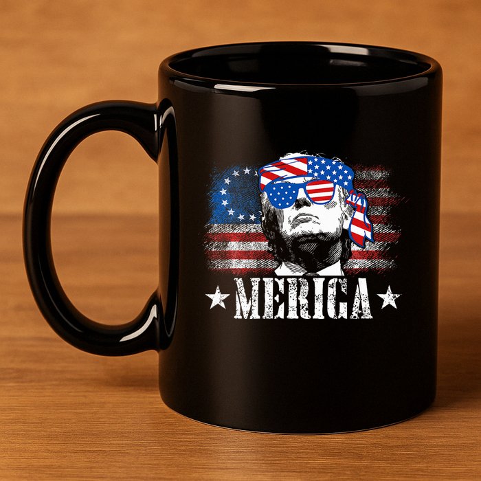 Merica Trump 4th Of July Us American Flag 11oz C Handle Ceramic Mug