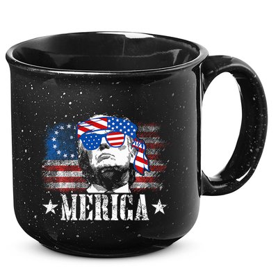 Merica Trump 4th Of July Us American Flag 15oz Campfire Ceramic Mug