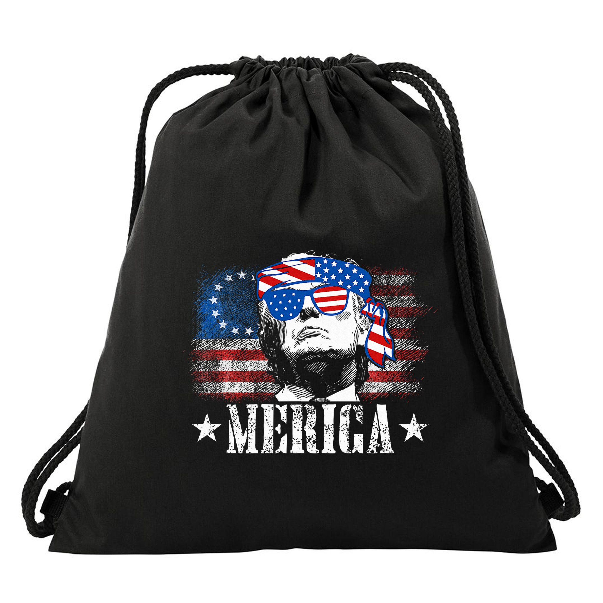 Merica Trump 4th Of July Us American Flag Drawstring Bag