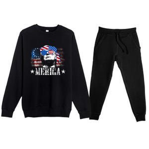 Merica Trump 4th Of July Us American Flag Premium Crewneck Sweatsuit Set