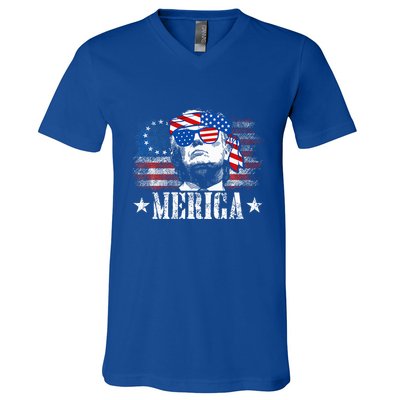 Merica Trump 4th Of July Us American Flag V-Neck T-Shirt