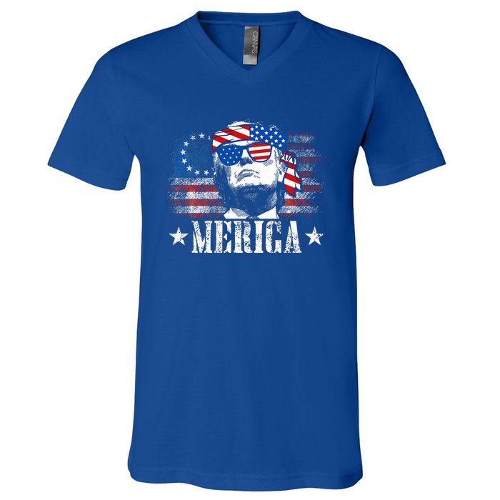 Merica Trump 4th Of July Us American Flag V-Neck T-Shirt