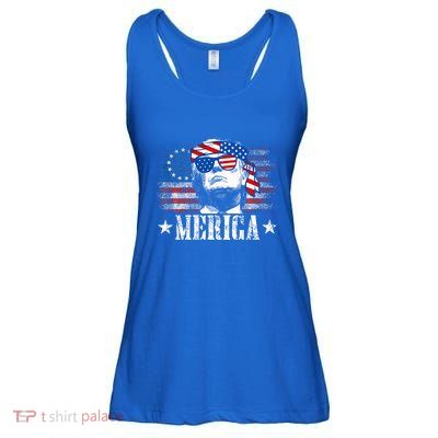 Merica Trump 4th Of July Us American Flag Ladies Essential Flowy Tank