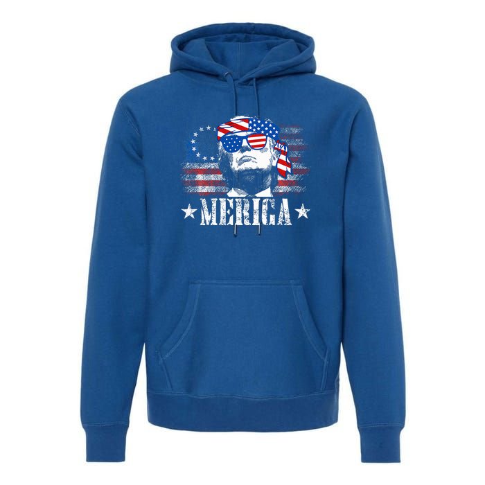 Merica Trump 4th Of July Us American Flag Premium Hoodie