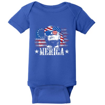 Merica Trump 4th Of July Us American Flag Baby Bodysuit
