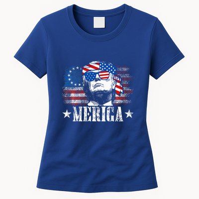 Merica Trump 4th Of July Us American Flag Womens T-Shirt