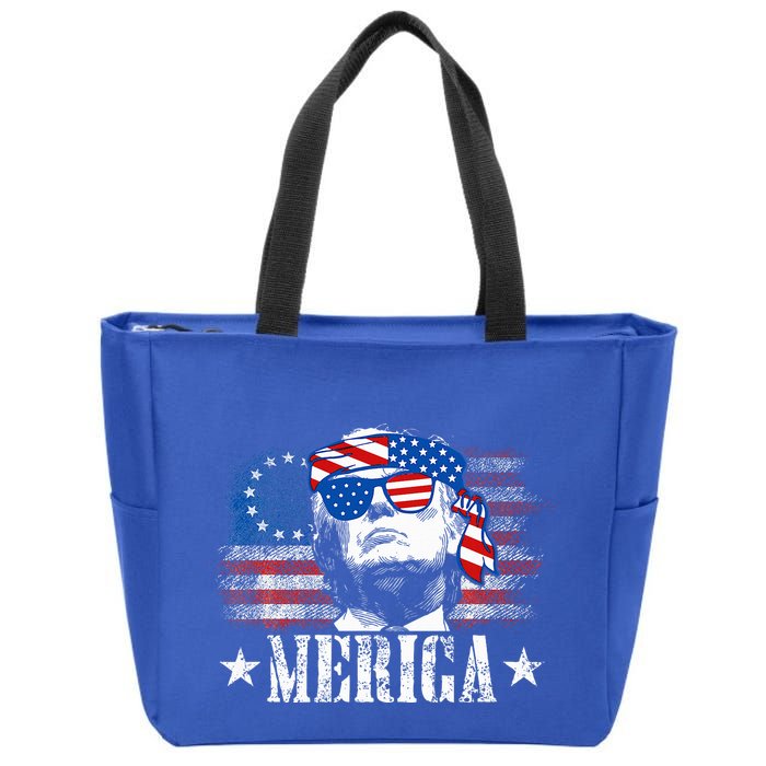Merica Trump 4th Of July Us American Flag Zip Tote Bag