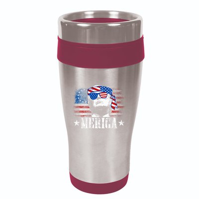 Merica Trump 4th Of July Us American Flag 16oz Travel Tumbler