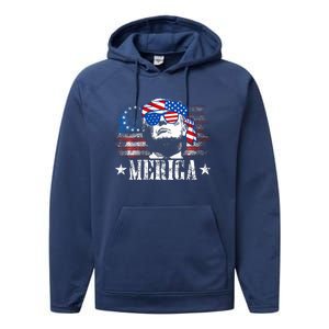 Merica Trump 4th Of July Us American Flag Performance Fleece Hoodie