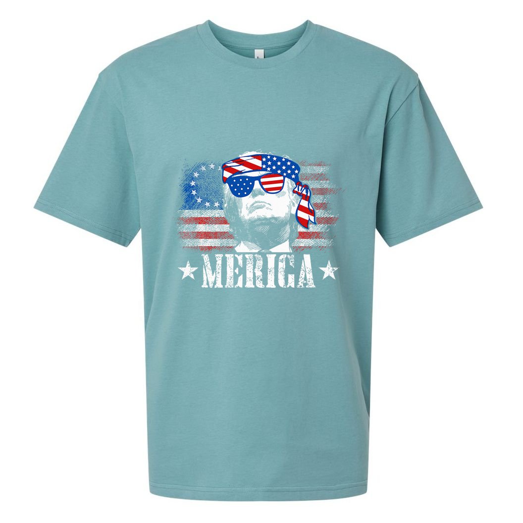 Merica Trump 4th Of July Us American Flag Sueded Cloud Jersey T-Shirt