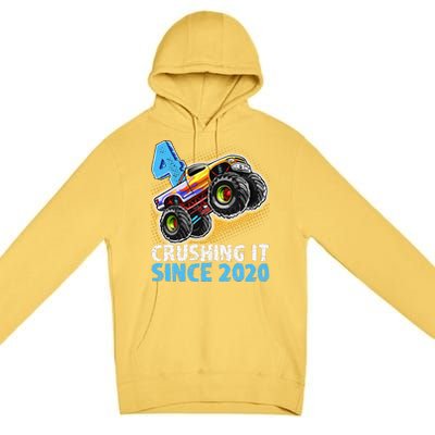 Monster Truck 4 Year Old Boy 4th Birthday Party Born 2020 Premium Pullover Hoodie