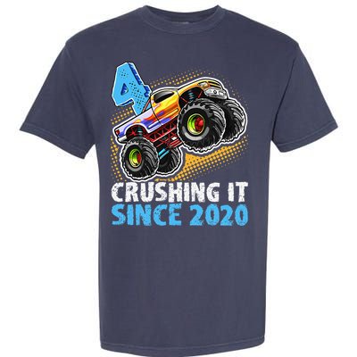 Monster Truck 4 Year Old Boy 4th Birthday Party Born 2020 Garment-Dyed Heavyweight T-Shirt