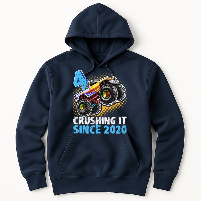 Monster Truck 4 Year Old Boy 4th Birthday Party Born 2020 Hoodie