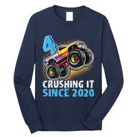 Monster Truck 4 Year Old Boy 4th Birthday Party Born 2020 Long Sleeve Shirt