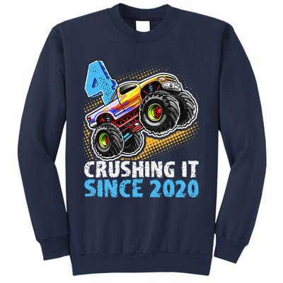 Monster Truck 4 Year Old Boy 4th Birthday Party Born 2020 Sweatshirt