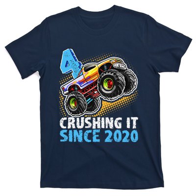 Monster Truck 4 Year Old Boy 4th Birthday Party Born 2020 T-Shirt