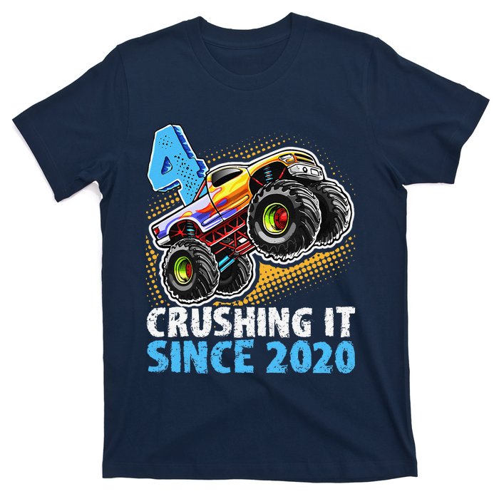 Monster Truck 4 Year Old Boy 4th Birthday Party Born 2020 T-Shirt