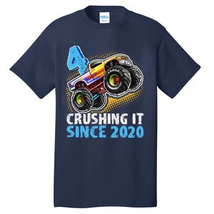 Monster Truck 4 Year Old Boy 4th Birthday Party Born 2020 Tall T-Shirt