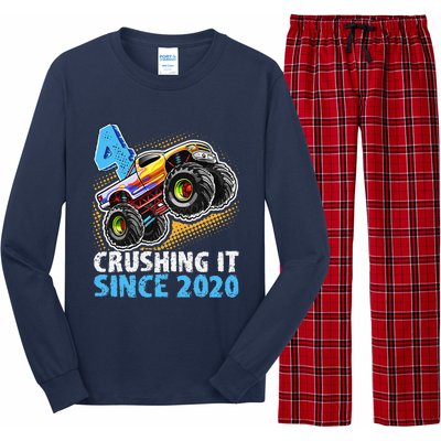 Monster Truck 4 Year Old Boy 4th Birthday Party Born 2020 Long Sleeve Pajama Set