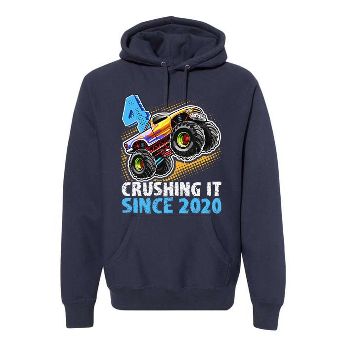 Monster Truck 4 Year Old Boy 4th Birthday Party Born 2020 Premium Hoodie